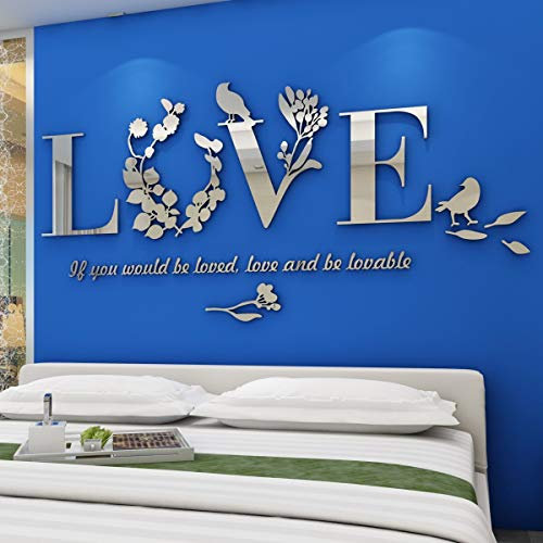 3D LOVE Adesivi Murali Home Decorativo da Parete Adesivi Adatto per Camera da Letto Wall Sticker Parete Sfondo Divano Soggiorno Adesivo Parete Specchio Decal Casa Decorazione (XL, Argento)