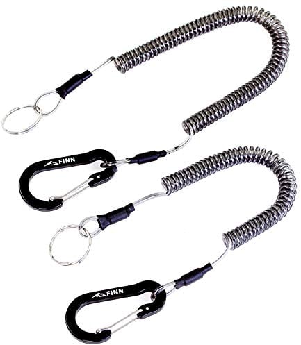 2er Pack FINN Outdoors® Spiralkabel,Spiral Schlüsselanhänger, Sicherungsband, Schlüsselband, Sicherungsseil mit Karabiner: Haushalt, Boot, Angeln, Outdoor (schwarz)