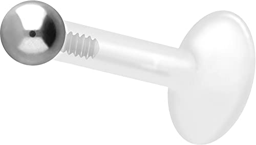 PIERCINGLINE PTFE Labret mit Gewinde Titan AUFSATZ KUGEL 3 mm Piercing Lippe Nase Ohr Helix Silberfarben 1,2 x 9 mm