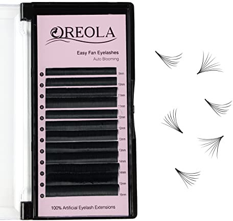 Oreola Easy Fan Lashes D Curl 9-16MM 1 Second Fast Fan Volume Lashes Auto Blooming Silk Eyelash Extensions Cluster Volume Eyelash Extensions Practice Lashes