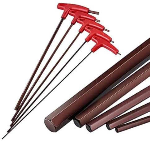 Akin Lot de 5 clés hexagonales à tête plate 3/4/5/6/8 mm en alliage d'acier S2 avec poignée en T extra longue Marron