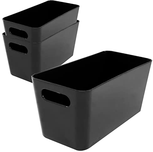 Hummelladen 3x Ordnungsbox - 10 cm hoch - schwarz - 20x10x10cm - 1,4 Liter - Ordnungskorb - Wandregal - Schubladenorganizer - schmaler Korb - Badezimmer