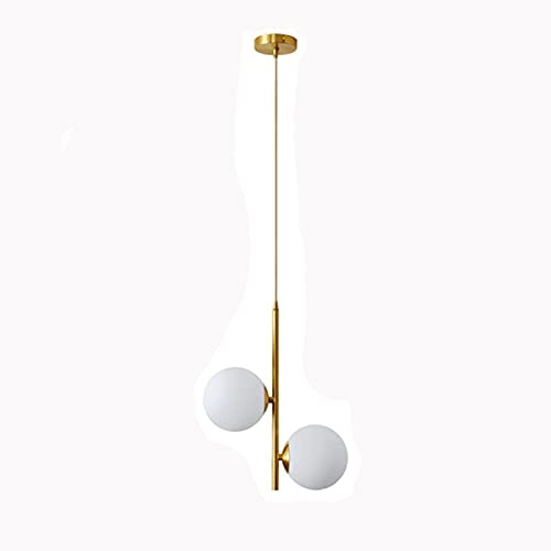 ZTTECH 2-flammig Globus aus weißem Glas Pendelleuchte, weiße Glaskugel & Messing Gold Matel Hängelampe Kronleuchter Deckenleuchte (2-flammig)…