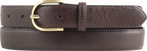 BELTINGER Damen-Gürtel aus Vollrindleder 2,5 cm | Schmaler Gürtel für Damen 25mm | Bombierter Ledergürtel mit goldener Gürtelschnalle | Braun 90cm
