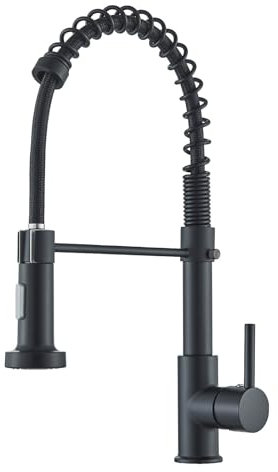JUNSHENG Rubinetto Lavello Cucina, Miscelatore Cucina Alta Pressione con Doccetta Estraibile Rotazione a 360° Rubinetti per Lavelli da Cucina, Nero