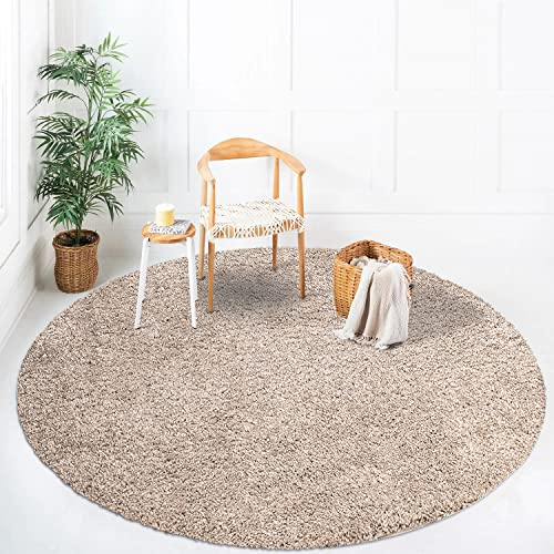 payé Teppich Rund Hochflor Shaggy - 120x120cm - Beige Einfarbig Uni Flauschig Modern Boho Wohnzimmer Schlafzimmer Deko Teppiche Weich Schlafzimmer