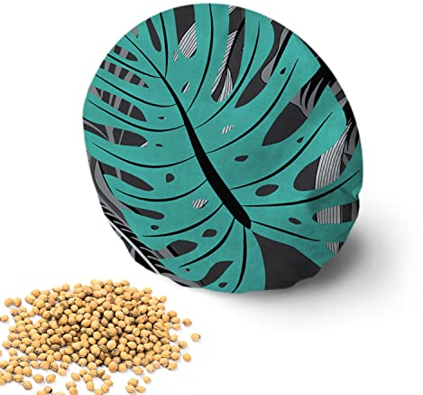 Amilian Kirschkernkissen rund: 16 cm Wärmekissen Mikrowelle Körnerkissen Kirschkernsack Kirschkern Kissen für Kinder Erwachsene ideal als Massagekissen Kältekissen Monstera Türkis Schwarz