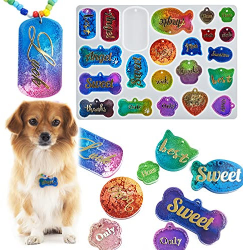 Bonito molde de resina para etiquetas de mascotas, moldes de silicona para resina, moldes de resina para placa de gato de hueso de perro, moldes de resina para fundición epoxi, arcilla polimérica,