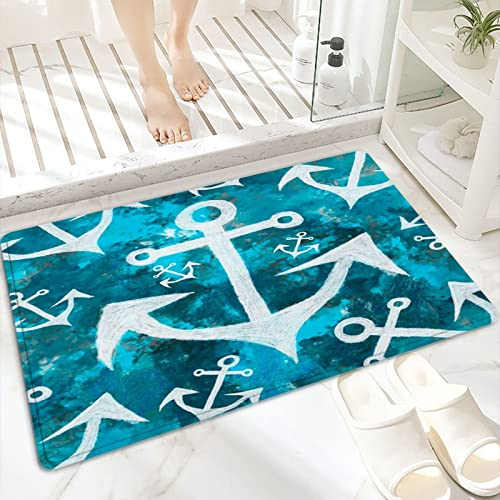 ANNKOOT Badematte, rutschfest Waschbar Badezimmerteppich 60x100 cm,Anker Maritime Kunstdruck,Badvorleger mit Wasserabsorbierenden, Weichen Mikrofasern für Badewanne, Dusche und Badezimmer
