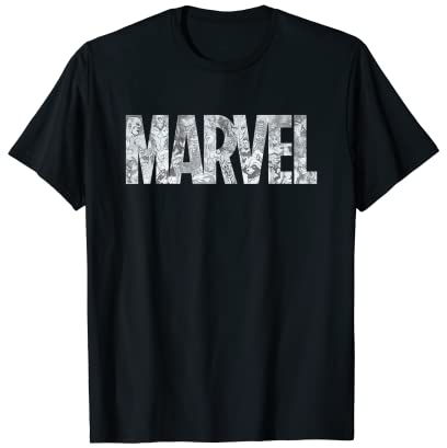 Marvel Logo Comics Gray Pencil Sketch Super Heroes Avengers T-Shirt