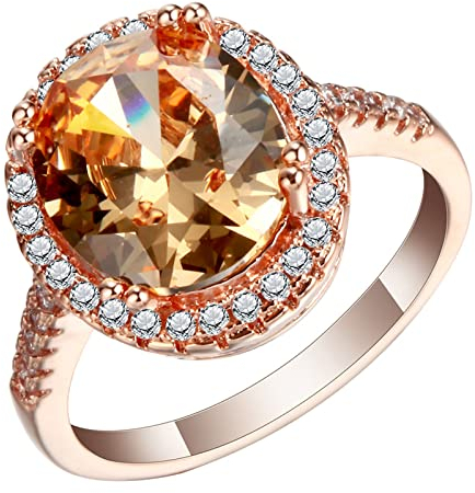 Eternity Ring, Eheringe Rosegold Damen mit Ovaler Form Champagner Zirkonia Schmuck Zum Valentinstag Größe 60 (19.1)