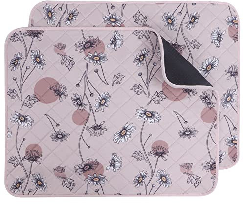 IEUUMLER Washable Pee Pads for Dogs, 2 Pack Waterproof & Non-Slip Pack Whelping Pad, Reusable Washable Puppy Potty Training Pad with Fast Absorbent for Playpen FC013 (60*45 cm-2 pcs, Pink Daisy)