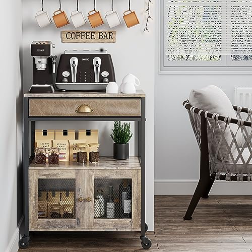 X-cosrack Kaffeebarschrank, 3 Etagen, Küche, Kaffeewagen mit Schublade für Zuhause, beweglicher Bauernhaus-Kaffeestationstisch auf Rädern, für Wohnzimmer, Eingang, Esszimmer, Küche