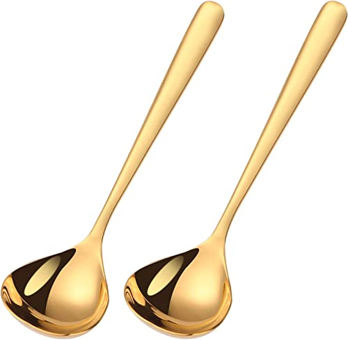 Lot de 2 petites louches à sauce de 20 cm, en acier inoxydable 18/10, louches à soupe, louches de service de cuisine, louches pour mélanger (doré)