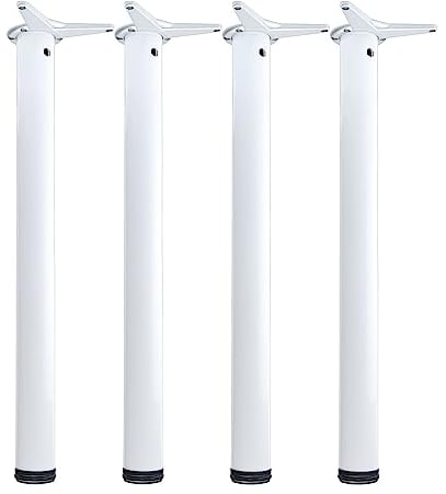 camar Tischfüße verstellbar 690-720mm rund ø 60mm, Metall Tischbeine höhenverstellbar, Stahl weiß lackiert 4 Stück