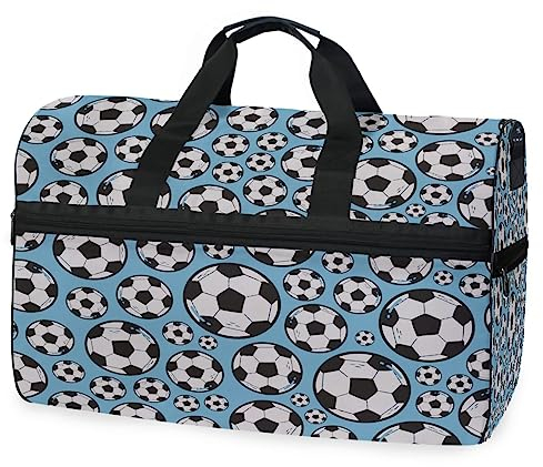 Fußballball Cartoon Blau Sporttasche Badetasche mit Schuhfach Reisetaschen Handtasche für Reisen Frauen Mädchen Männer