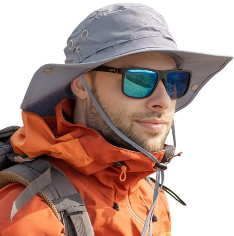TOP-EX Großer Sonnenhut Herren L - XL, Breiter Krempe UV Safari Hüte für Sommer Outdoor Wandern Angeln Spazieren, Wasserdicht & Winddicht Grau 60-63cm