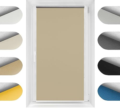 Birrke Thermorollo ohne Bohren/mit Bohren 2in1 100x230 cm - Verdunklungsrollo für Hitzeschutz und Sonnenschutz - Fenster Verdunkelungsrollo - Einfache Montage Beige