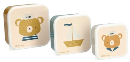 Tutete Set de 3 Fiambreras Infantiles, Cajas Almuerzo de 500ml, 350ml, 300ml, Aptas para Microondas y Lavavajillas, Libre de BPA, Lunch Box Ideales para Guardería y Colegio - Simon Bear
