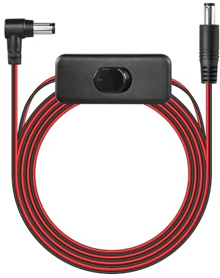 PNGKNYOCN DC 12V avec câble d'extension d'alimentation on/Off,Right Angle DC 5.5mm x 2.1mm Male to Male Connector Power Adapter Cable for CCTV Security Camera,LED Strip etc (2M/6FT)
