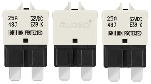 GLOSO flachsicherungen Autosicherungen Sicherungen für KFZ Auto Wohnmobil Boot Motorrad Manuelles Zurücksetzen 3 Stück 25A E39