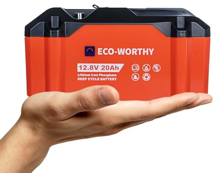 ECO-WORTHY LiFePO4 Batteria al litio Ricaricabile da 12V 20 Ah, Design per esterni,con Oltre 3000 volte di Ciclo Minimo e Protezione BMS per Motore a Traina, Sedia a Rotelle, Campeggio