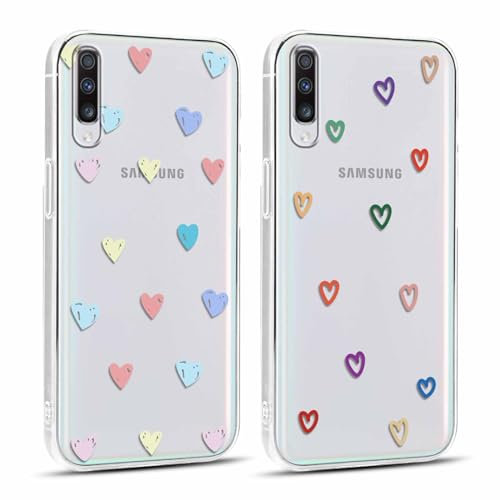 Yoedge 2 Stück Durchsichtig HandyHülle für Samsung Galaxy A50/A30S/A50s Hülle Herz Muster 6,4, Transparent Handy Hülle 3D Liebe Love Aesthetic Mädchen Frauen Geschenk Schutzhülle Cover-Herzen