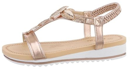 Ital Design Damenschuhe Sandalen & Sandaletten Keilsandaletten, AM241-, Kunstleder, Champagner, Gr. 38