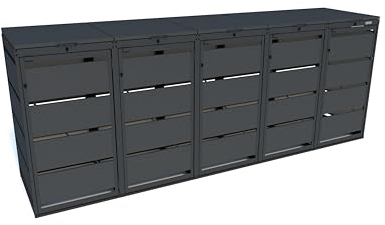 MBOX24 Classic Mülltonnenbox für 5 Mülltonnen (120L) aus verzinktem Stahl, 5er Metall Mülltonnenverkleidung in Anthrazit, robust & wetterfest