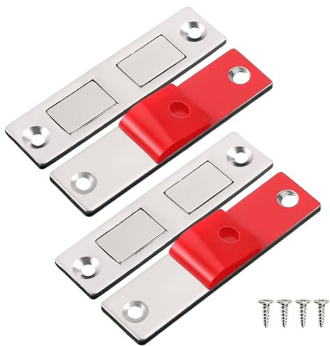 Magnetic Door Catch, 2 Pairs Door Magnets for Cabinets, Magnetic Cupboard Locks, Ultra Thin Cabinet Door Magnets Self Adhesive Magnetic Strips for Wardrobe Closet Cupboard Door Closing (Double Buckle)