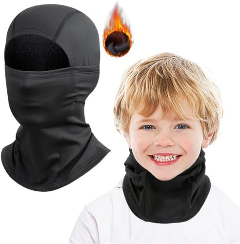 GFORI Kinder Sturmhaube Winter, Winddicht Thermo Balaclava,Sturmmaske für Jungen Mädchen zum Skimaske, Outdoor Sport Radfahren kältefest Plus Fleece Gesichtsmaske Schwarz- Einheitsgröße