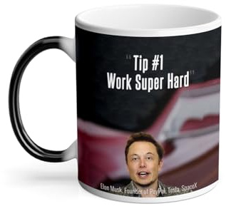 Heat Reactive Mug Magic Mug - Work Hard Quote Inspiring English Elon Musk Businessman Billionaire - 11oz