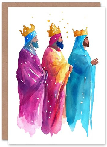 Artery8 Three Kings Wise Men Pink Orange Blue Blank For Him Or Her Art Xmas Festive Christmas Card