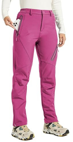 WILLIT Damen Schneehose Thermohose Gefüttert Wanderhose Wasserdicht Softshellhose Fleece Skihose Warm Trekkinghose Winter Outdoorthose Isoliert Kaltes Wetter Rosa 2XL
