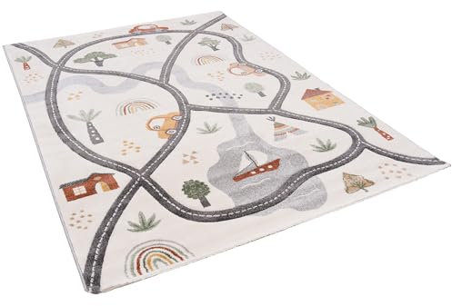 Pergamon Kinder Teppich Maui Kids Village Bunt - Weicher Spielteppich mit Dinosaurier-Motiven für Kinderzimmer & Spielzimmer, Pflegeleicht und Farbbrillant