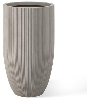 Kante Fioriera rotonda in cemento alta 61 cm, grandi vasi per piante da interni ed esterni con foro di drenaggio e tappo in gomma, decorativi moderni per casa, patio, veranda, calcestruzzo