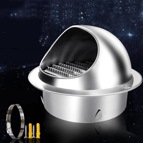 RAKKYO Runde Wand-Entlüftungsauslass-Abdeckung, Edelstahl-Schornsteinkappe, Dunstabzugshauben-Auspuffrohr-Luftauslass, Außenwand-Windschutzscheiben-Regenschutz-Lüftungshaube, 60–300 mm, Rohr-Regenabde