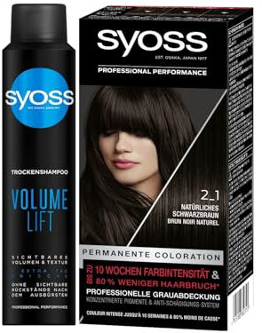 SYOSS Color Coloration 2_1 Schwarzbraun Stufe 3 (1x 115 ml), für bis zu 10 Wochen Farbintensität & Trocken-Shampoo Volume Lift (200 ml), Trockenshampoo für voluminöses Haarstyling