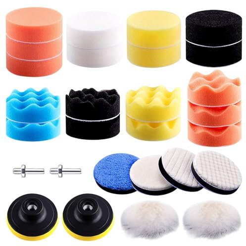 80mm Polierschwämme Pads - 28 Stück Polierset, Polieraufsatz für Akkuschrauber und Exzenter Poliermaschine, ideal zum Polieren, Schleifen und Wachsen von Autos (28)
