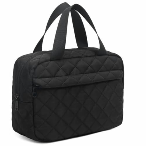 Make-up Tasche, Reise Make-up Tasche Schmuck Fall Set, tragbare Cord Kosmetik Tasche Schmuck Box Organizer für Frauen Mädchen (Schwarz gesteppt)