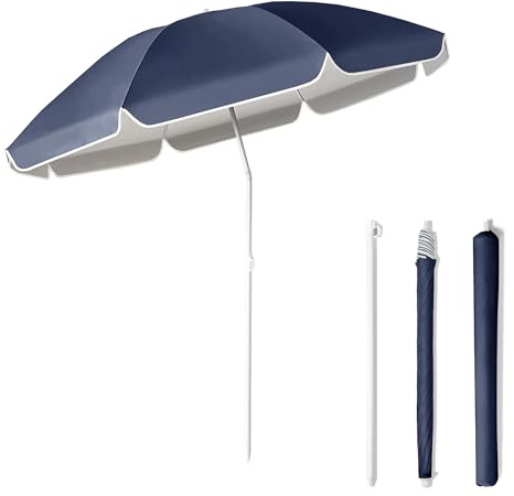 BESCH Sombrilla de Playa 140-200cm Antiviento Impermeable Protección Solar Octagonal - Sombrilla Parasol para Terraza, Playa, Patios, Jardines