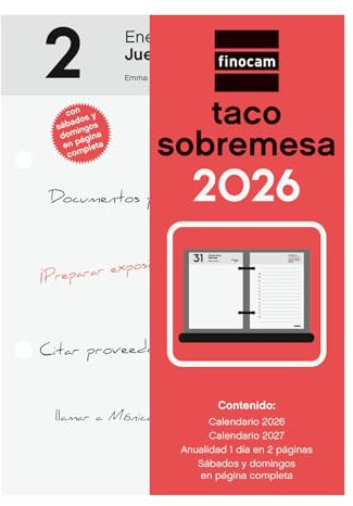 Finocam - Taco de Sobremesa 2026 2 Páginas Día Enero 2026 - Diciembre 2026 (12 meses) Neutro Español