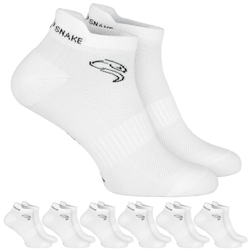 Black Snake 6 Paar Sport Sneaker Socken für Damen & Herren - Low-Cut, gepolstert, atmungsaktiv, mit Kompression - für Training, Fitness & Alltag Weiß - 35/38