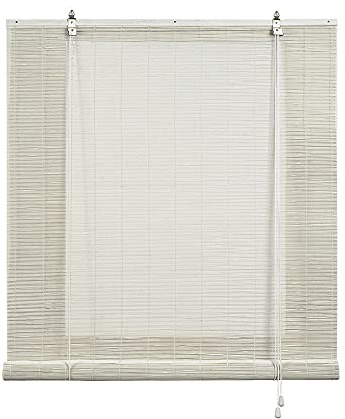 Estores enrollables de cañas de bambú Natural de Color Blanco 60x175 cm | Persianas de bambú de estilo rústico para ventanas y puertas. Fácil de instaladr. Ofrece paso de la luz. StoresBasic