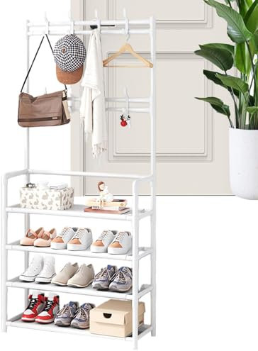 Ensemble porte-manteaux et chaussures d'entrée – Cintre multifonction avec étagère à chaussures et crochets pour ranger la maison et économiser de l'espace