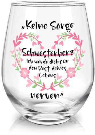Joymaking Weinglas Schwester Geschenk, Geschenk für Schwester Geschwister Geburtstag Weihnachten, Schwesterherz 520ml