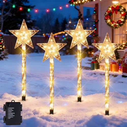 Jiahuade 4 Stück Acryl Weihnachtsbeleuchtung Außen,Led Gartenstecker Weihnachten Batteriebetrieben,Gartenstecker Weihnachten Beleuchtet,Weihnachtsbeleuchtung Gartenleuchte,Außenbeleuchtung Weihnachts