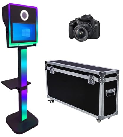 Tragbare Kamera Spiegel Photo Booth mit 15,6-Zoll-Touchscreen, Selfie-Fotobox-Stand mit Transportkiste für Geburtstagspartien und Verleih (schwarz, Fotobox + Kamera)