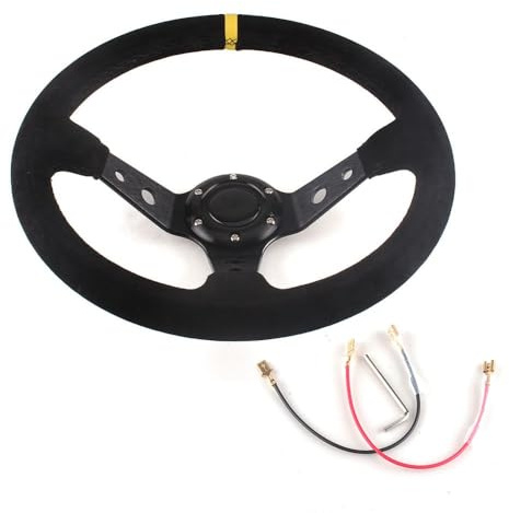 Lenkrad Auto,Sportlenkrad Wildleder Auto Racing Lenkräder Tiefe Drifting Sport 14 Zoll 350mm Lenkrad(Gold)