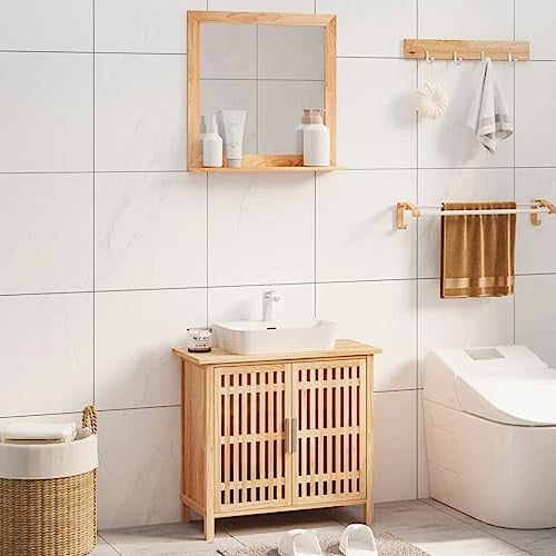MOBCANT 2-TLG. Set Eleganter Badmöbel-Set Nussbaumholz - Waschbeckenunterschrank mit Stauraum & Schminkspiegel für Gemütliche Abende im Badezimmer